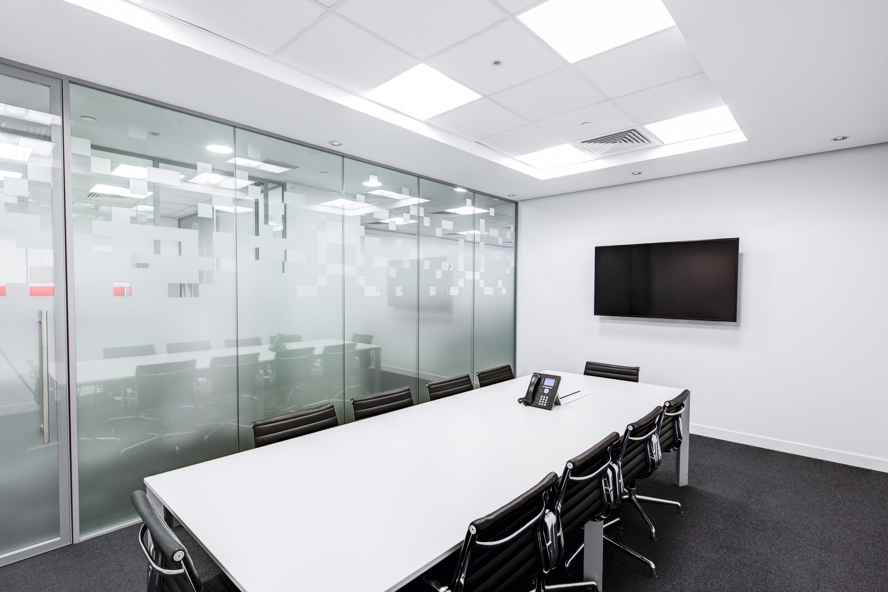 Conference room with IP phone and display